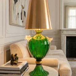 Lampada da tavolo verde e oro