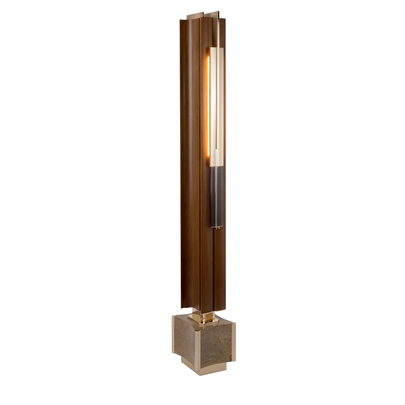 Lampada da terra Anima in legno di noce e base in marmo