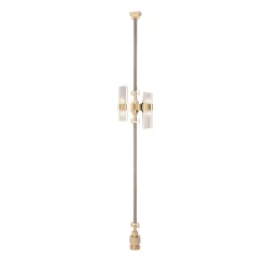 Lampada da terra a soffitto Eterea in metallo dorato e pelle grigia
