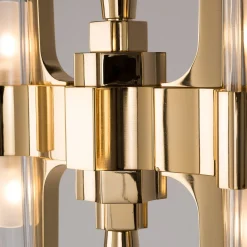 Lampada da terra a soffitto Eterea in metallo dorato e pelle grigia