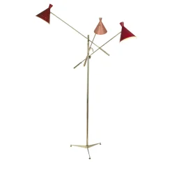 Lampada da terra a tre coni rossa e rosa