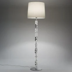 Lampada da terra Bamboo Cromo con paralume grigio