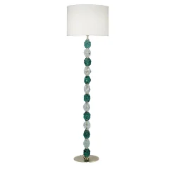 Lampada da terra Charme in vetro trasparente e acquamarina con paralume avorio