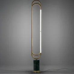 Lampada Da Terra Collier In Metallo Dorato e Marmo Verde Guatemala