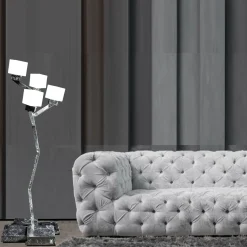 Lampada da terra Cube a 4 luci in ferro spazzolato