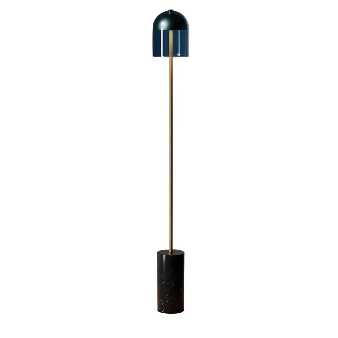 Lampada da Terra Doma in Ottone Brunito Scuro e Vetro Blu