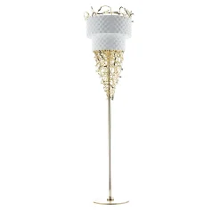 Lampada da terra Groovy in velluto bianco e oro chiaro