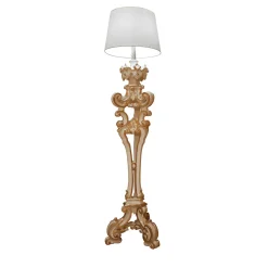 Lampada da terra in acero bianco e oro in stile barocco