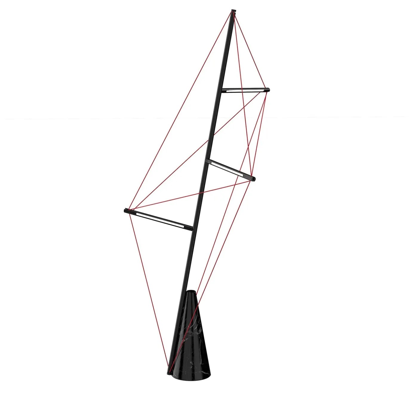 Lampada da terra in metallo con fasce rosse elastiche