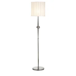 Lampada Da Terra In Ottone Finitura Argento Con Paralume In Tessuto Bianco