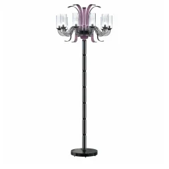 Lampada da terra Leonardo a 10 luci in vetro di Murano color grigio e viola