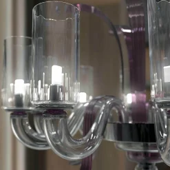 Lampada da terra Leonardo a 10 luci in vetro di Murano color grigio e viola