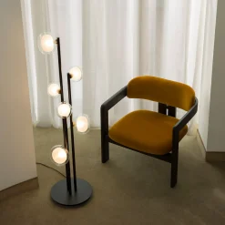 Lampada da terra Nabila a 6 luci in vetro trasparente di Corrado Dotti