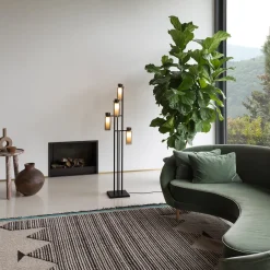 Lampada da terra Nabila a 6 luci in vetro fumé