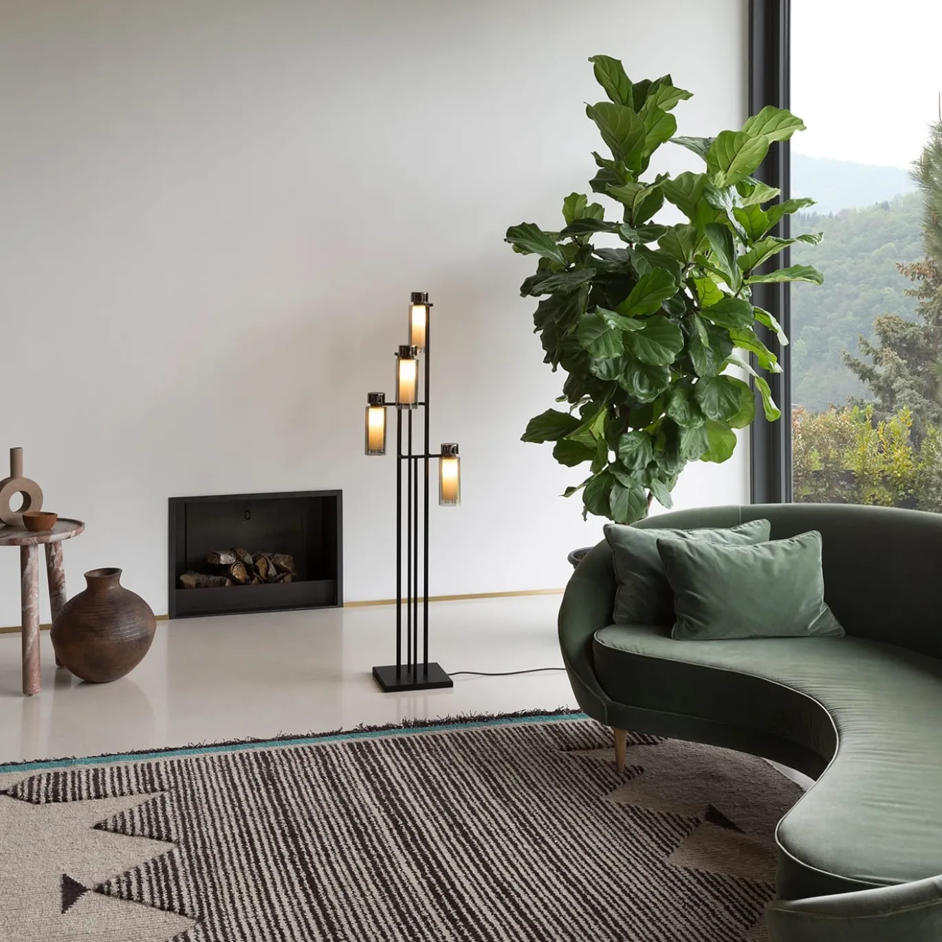 Lampada da terra Nabila a 6 luci in vetro fumé
