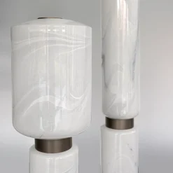 Lampada da Terra Ramses Grande in Vetro Marmorizzato Bianco