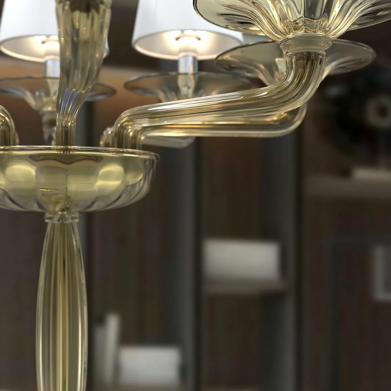 Lampada da terra Tiziano a 8 luci in vetro di Murano color Fumè