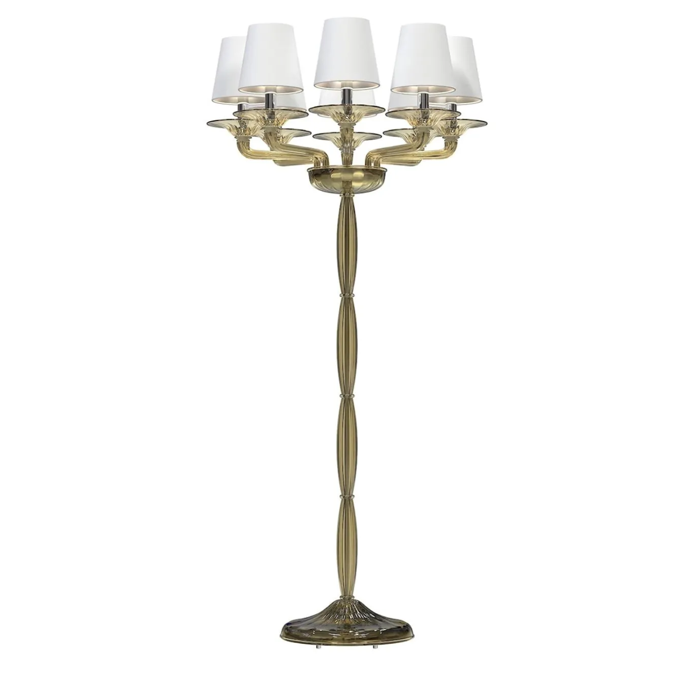 Lampada da terra Tiziano a 8 luci in vetro di Murano color Fumè