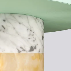 Lampada Pillar in marmo di Carrara e onice con paralume in cotone
