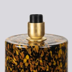 Lampada Pillar in vetro di Murano Leopardo con paralume in corda e cotone