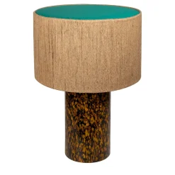Lampada Pillar in vetro di Murano Leopardo con paralume in corda e cotone