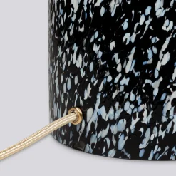 Lampada Pillar in vetro di Murano bianco e nero con paralume in lino