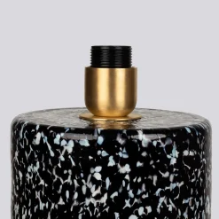 Lampada Pillar in vetro di Murano bianco e nero con paralume in lino