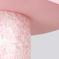 Lampada Pillar in vetro di Murano avorio e rosa con paralume in cotone
