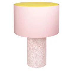 Lampada Pillar in vetro di Murano avorio e rosa con paralume in cotone