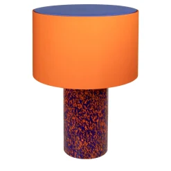 Lampada Pillar in vetro di Murano arancione e blu con paralume in cotone