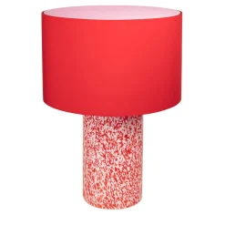 Lampada Pillar in vetro di Murano rosso e avorio con paralume in cotone