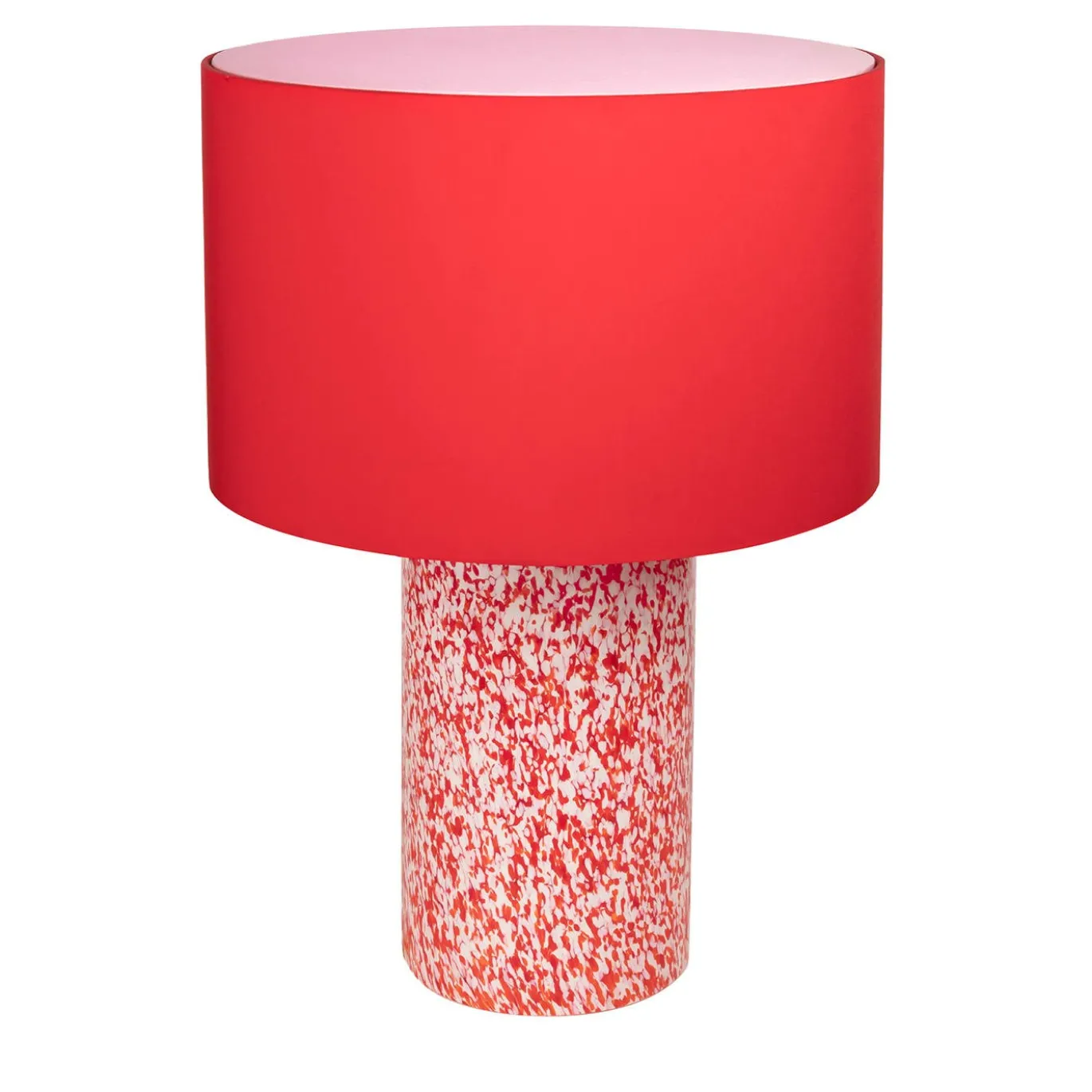Lampada Pillar in vetro di Murano rosso e avorio con paralume in cotone