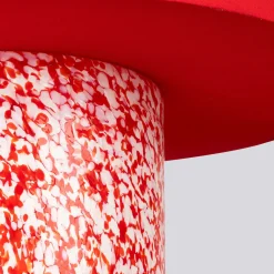 Lampada Pillar in vetro di Murano rosso e avorio con paralume in cotone