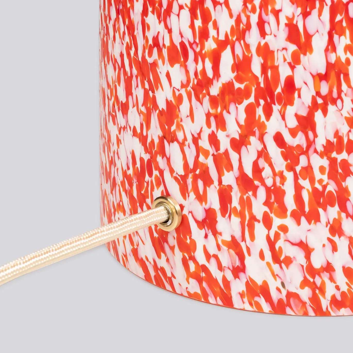 Lampada Pillar in vetro di Murano rosso e avorio con paralume in cotone