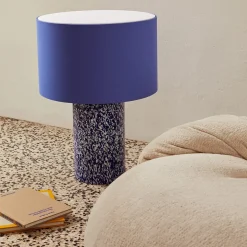 Lampada Pillar in vetro di Murano blu e avorio con paralume in cotone