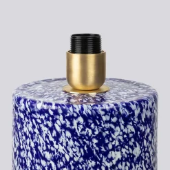 Lampada Pillar in vetro di Murano blu e avorio con paralume in cotone