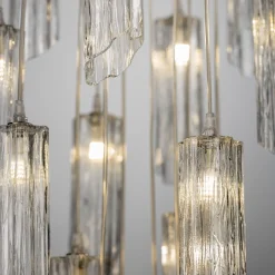 Lampadario a Cascata in Tubo di Vetro di Murano Trasparente