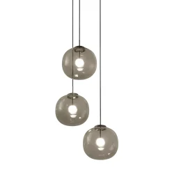 Lampadario a cluster Jasmine con tre luci in vetro grigio