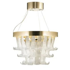 Lampadario ad anello con elementi arricciati in vetro veneziano