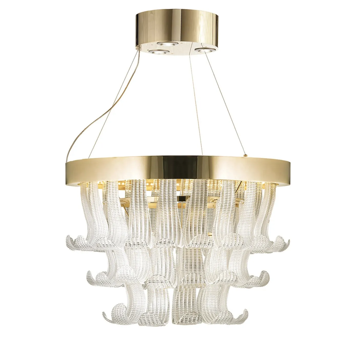 Lampadario ad anello con elementi arricciati in vetro veneziano