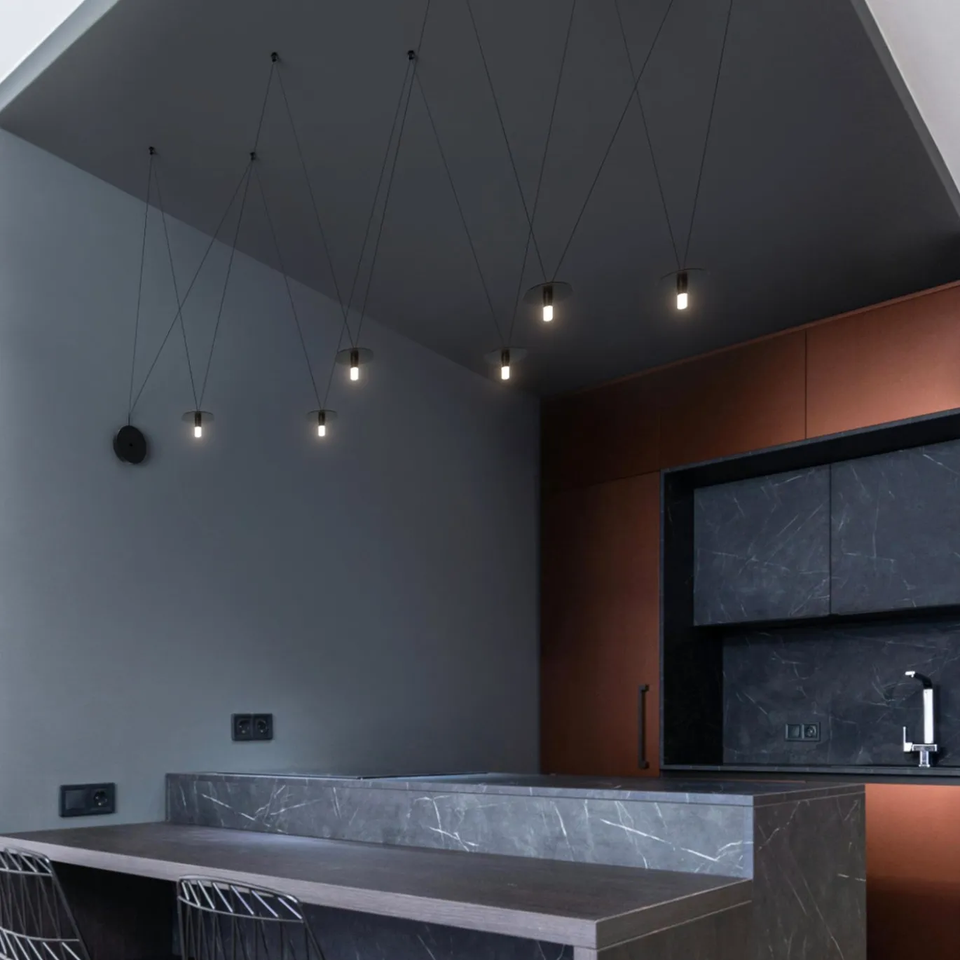 Lampadario a diffusione luminosa D02 nero a 6 luci