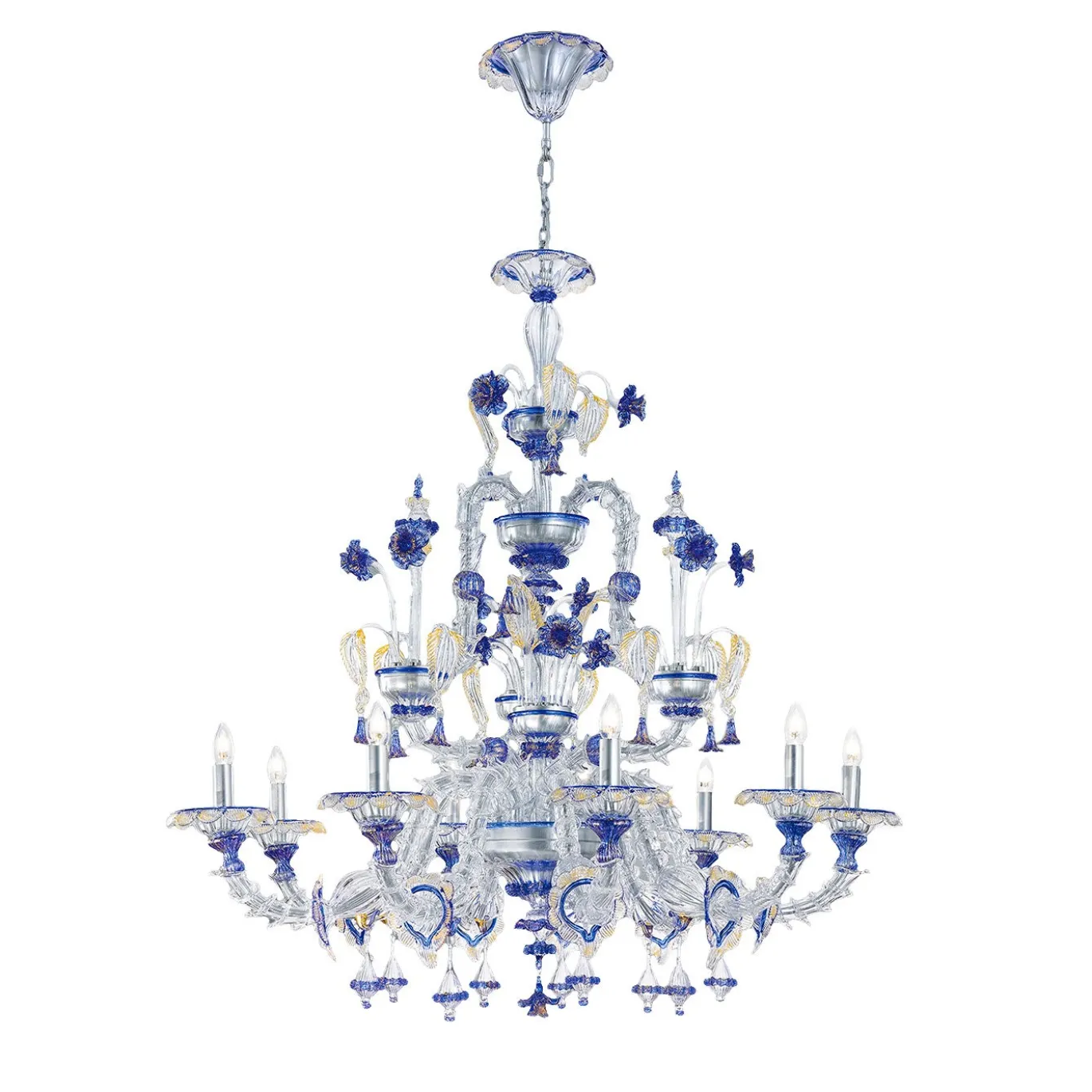 Lampadario a 9 luci blu e cristallo Rezzonico