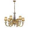 Lampadario a 6 luci in oro e cristallo con paralumi in organza