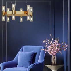 Lampadario a 12 luci in ottone e cristallo Crystal Tube