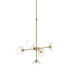 Lampadario a 5 luci in ottone naturale Molecola