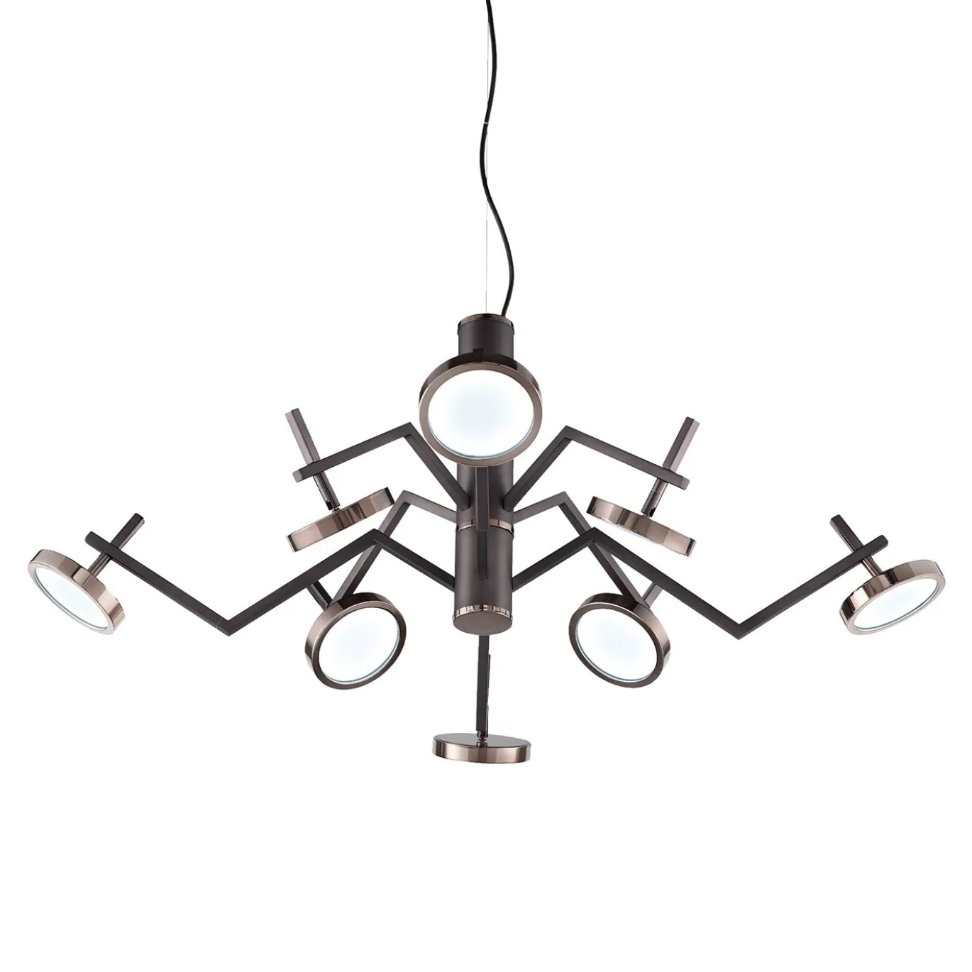 Lampadario a 8 luci Vector in Nichel Nero e Oro Satinato