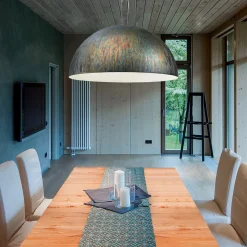 Lampadario Amalfi con finitura in Corten argento e bianco satinato