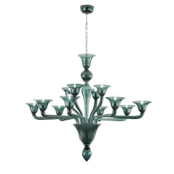 Lampadario Anastasia a 12 Luci in Vetro Soffiato Verde Petrolio