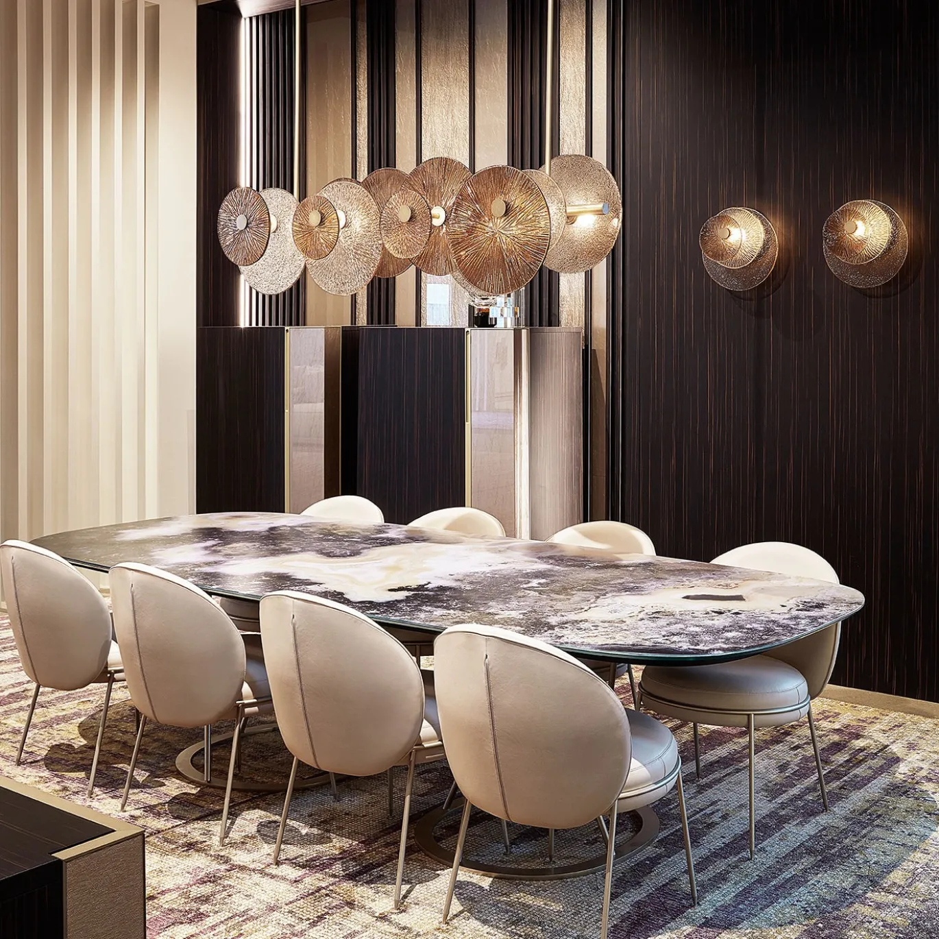 Lampadario Andromeda in Vetro Soffiato Bronzo