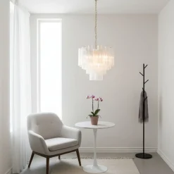 Lampadario Annalisa Alabastro in vetro bianco